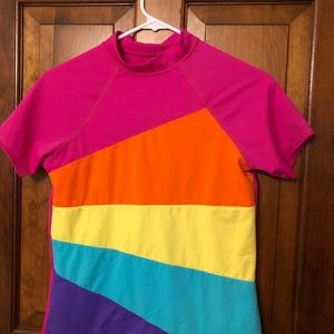Lands End rainbow rash guard kids sz16